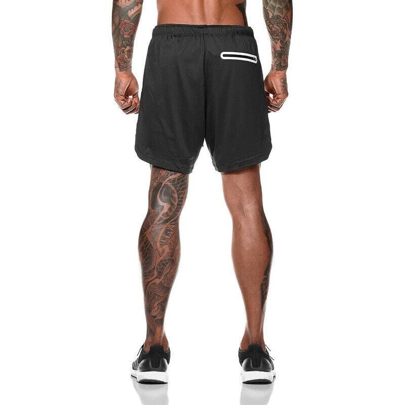 Mens Sports Running Shorts Gym Training Fitness Bottoms Double Layer With Pocket by AuroreWear