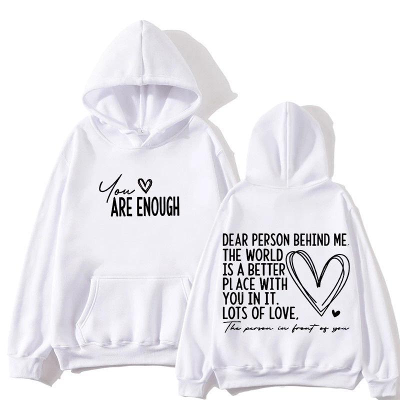 New YOU ARE ENOUGH Lettered Casual Hoodie by AuroreWear