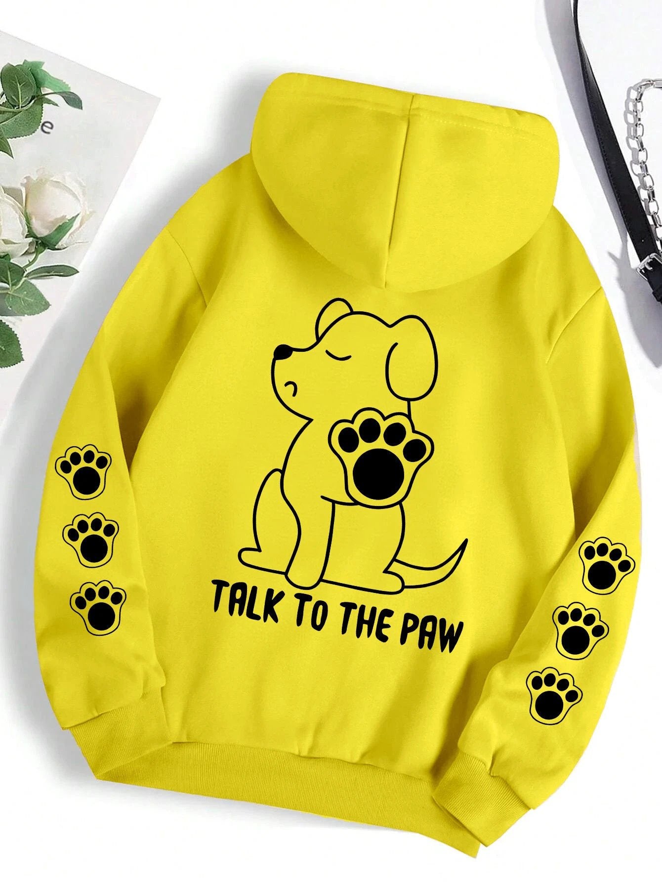 Funny Dog Cartoon Printed Hoodie For Women Warm Pullover Polyester Casual With Side Pocket by AuroreWear