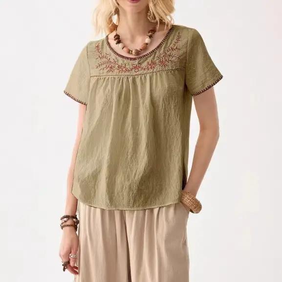 Summer Womens Clothing Crew-neck Embroidered Short Sleeves by AuroreWear
