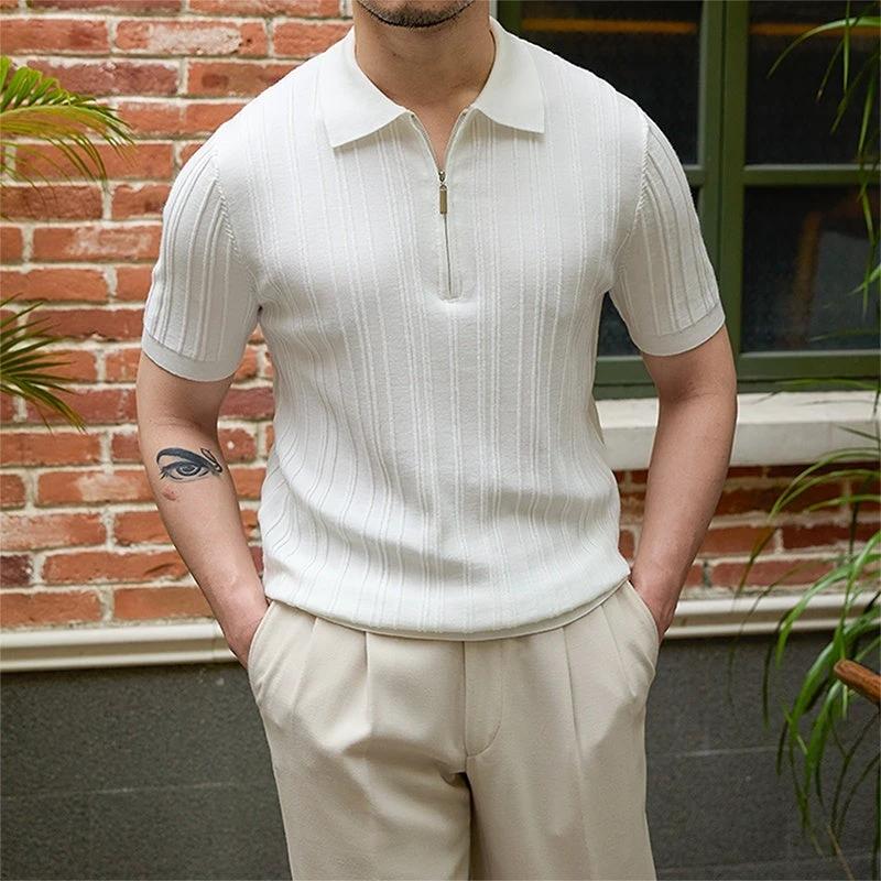 All-matching Slim Fit Sunken Stripe Knitwear Short Sleeve by AuroreWear