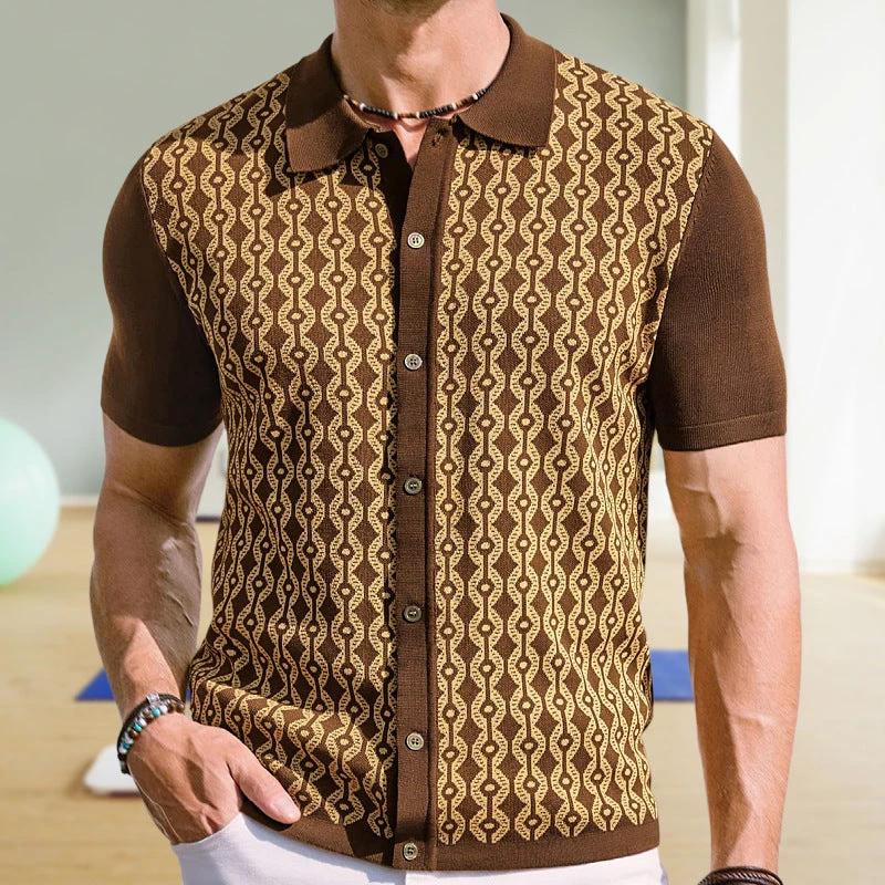 Summer Tencel Short-sleeved Sweater Lapel Jacquard Cardigan For Men by AuroreWear