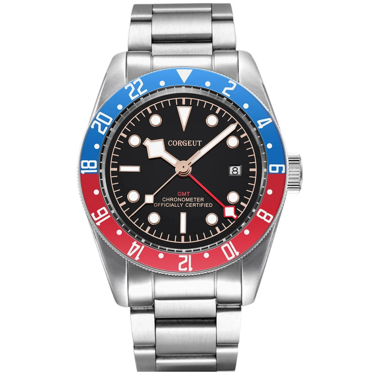 Hot Sale 41mm Corgeut Black Dial SS Case Date GMT Sport Men Automatic Watches by AuroreWear