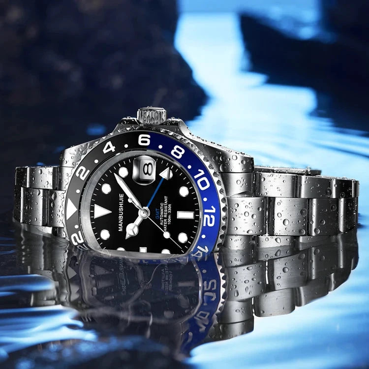 Luxury Mens Mechanical Reloj Para Hombres Genuine Sapphire Steel Strap NH34A GMT Waterproof 10 ATM Luminous Automatic Watch by AuroreWear