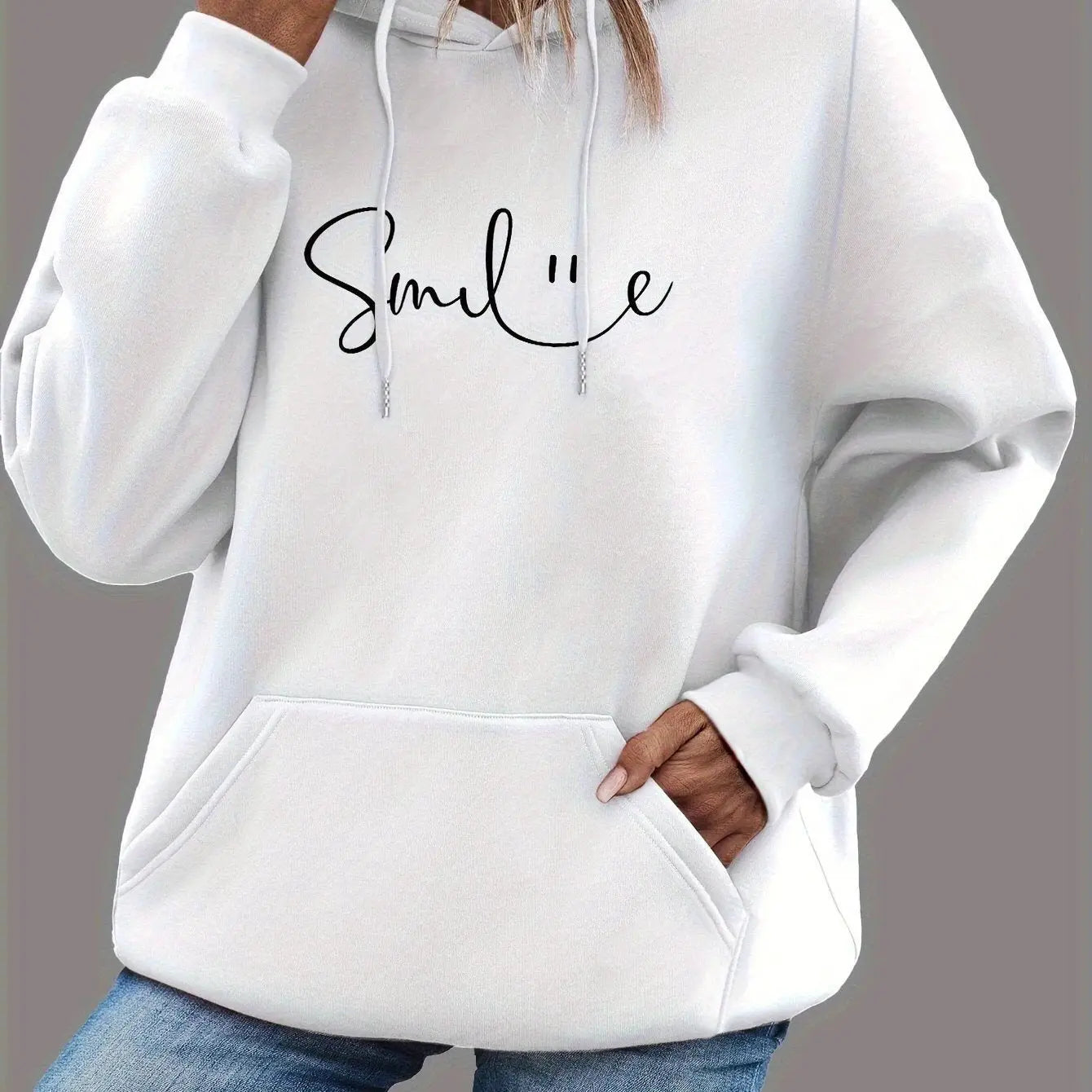 Womens Smile Print Hoodie With Kangaroo Pocket-comfortable AuroreWear