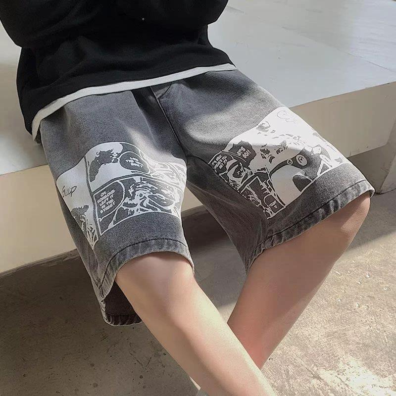 Men's Denim Shorts European Hip Hop Street Style 5-quarter Pants by AuroreWear