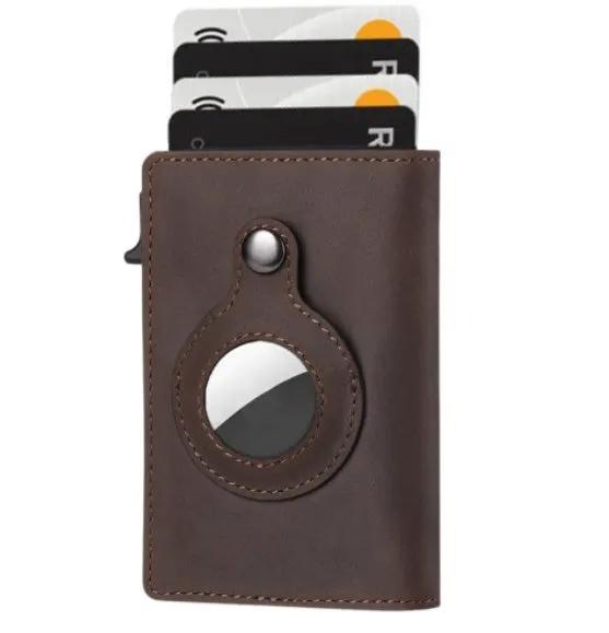 AirTag Wallet Anti Theft Bullet Card Bag Multi-functional Rfid Card Holder Men's Leather Slim Wallets For Airtag Air Tag by AuroreWear