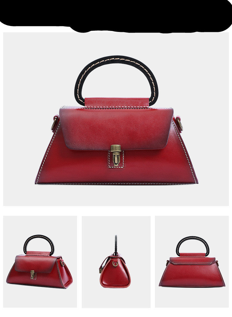 Cream leather women's handbag with spacious interior, AuroreWear
