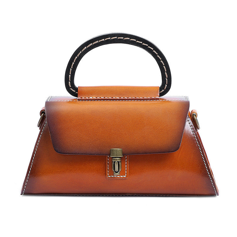 Cream leather women's handbag, stylish shoulder carry bag