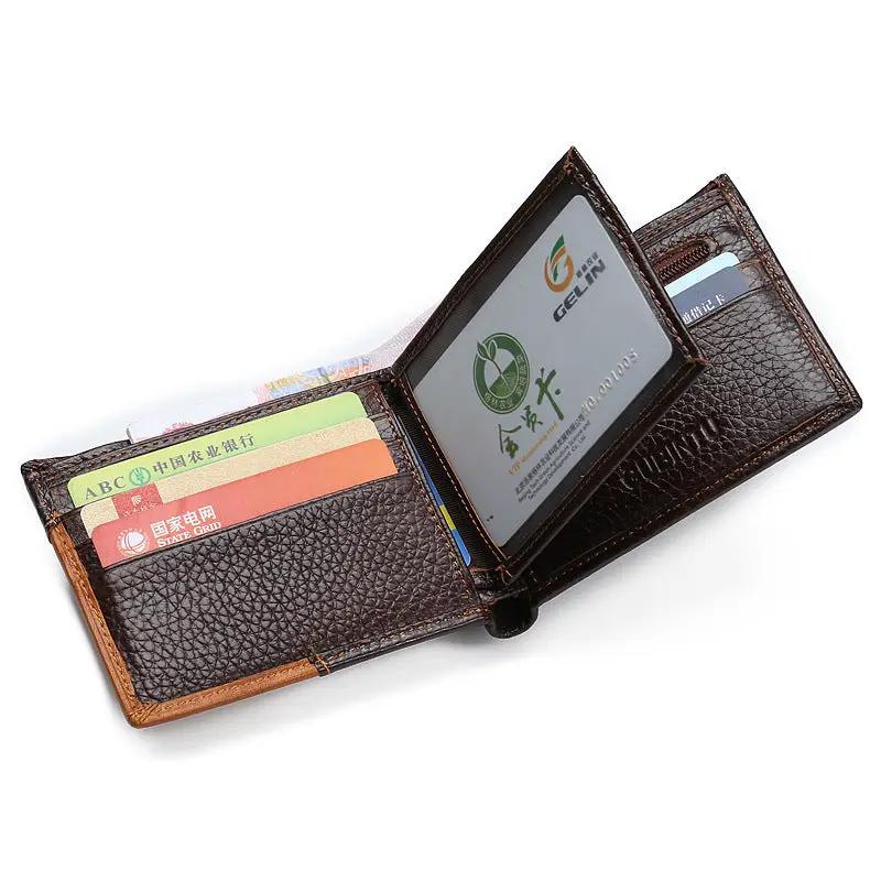 Genuine Leather Men Patchwork Wallets Male Purse Cowhide by AuroreWear