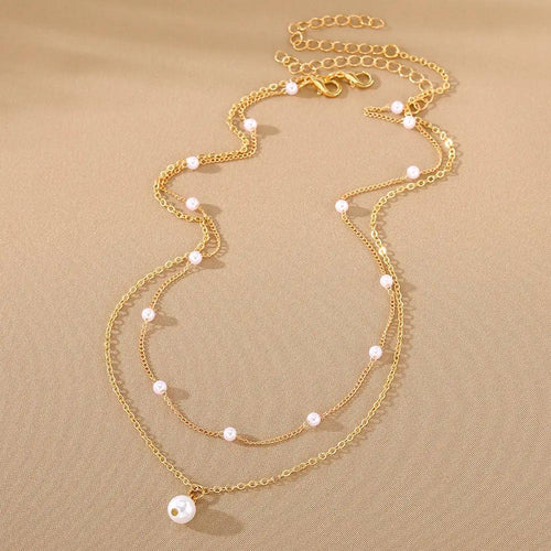 Fashion Jewelry Women's Pearl Tassel Pendant Double-layer Necklace Gold Pearl Necklace For Women by AuroreWear