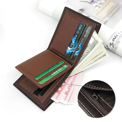 Men's Short Matte Leather Large Capacity Wallet by AuroreWear