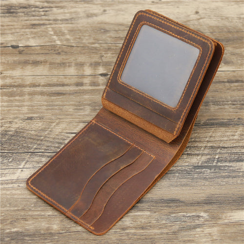 Men's Wallet Leather Wallet Retro Rough Tri-fold First Layer Cowhide by AuroreWear