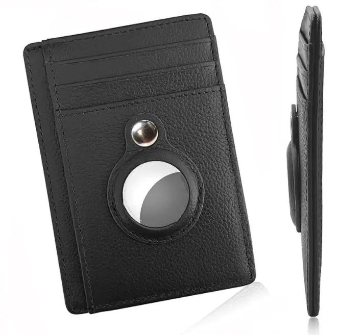 AirTag Wallet Anti Theft Bullet Card Bag Multi-functional Rfid Card Holder Men's Leather Slim Wallets For Airtag Air Tag by AuroreWear