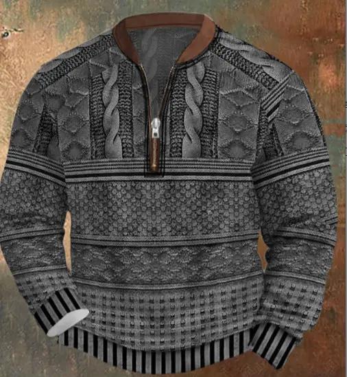 Men's Casual Checkered Printed Half Zip Hoodie by AuroreWear