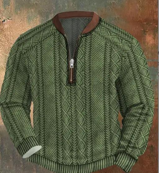 Men's Casual Checkered Printed Half Zip Hoodie by AuroreWear