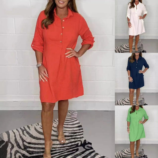 Women's Casual Shirt Dress With Pockets Spring And Summer