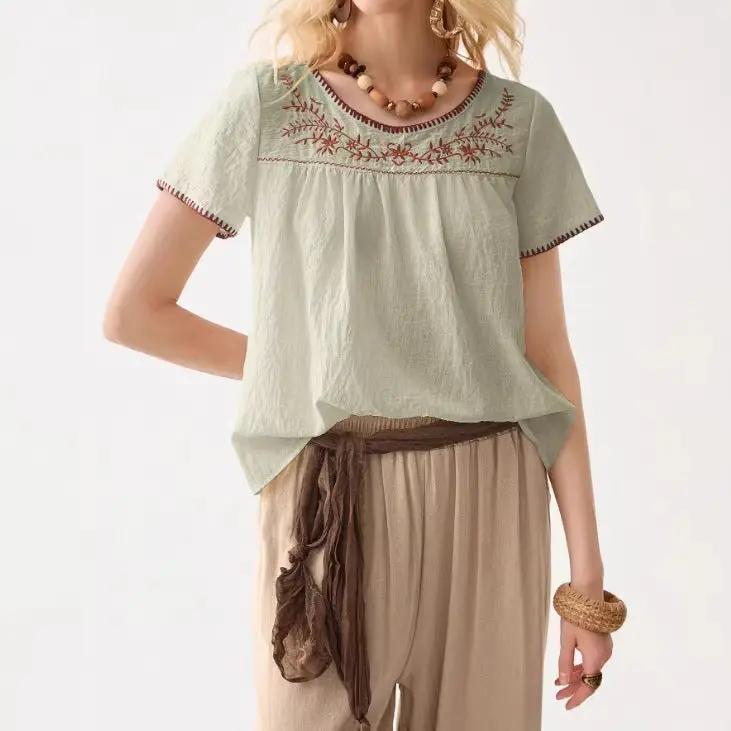 Summer Womens Clothing Crew-neck Embroidered Short Sleeves by AuroreWear