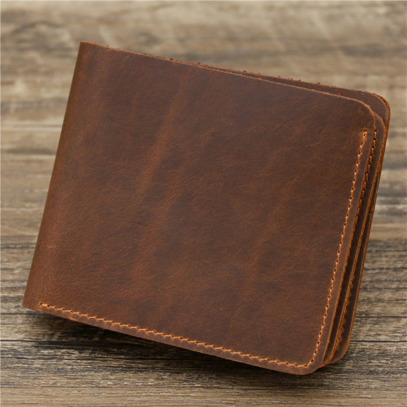 Men's Wallet Leather Wallet Retro Rough Tri-fold First Layer Cowhide by AuroreWear
