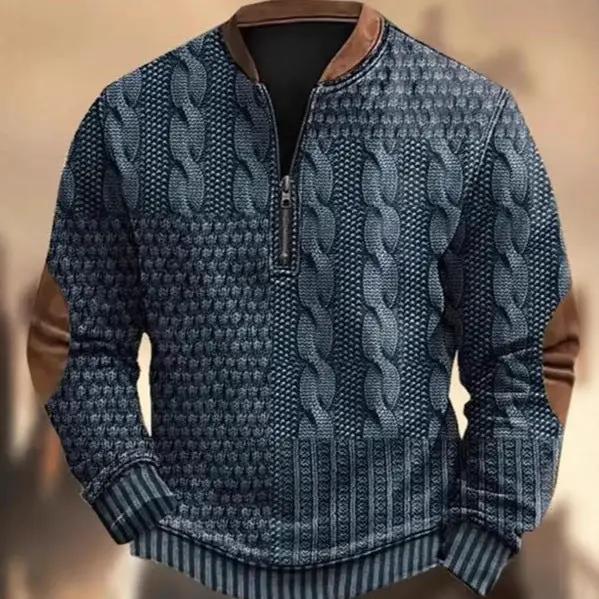 Men's Casual Checkered Printed Half Zip Hoodie by AuroreWear