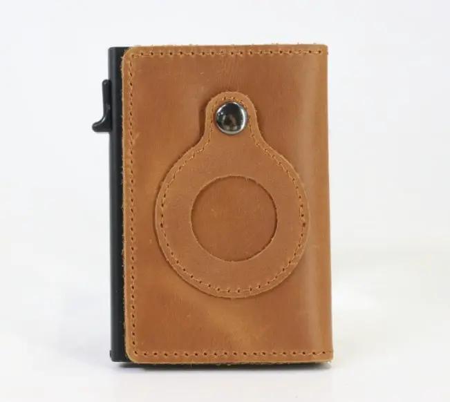 AirTag Wallet Anti Theft Bullet Card Bag Multi-functional Rfid Card Holder Men's Leather Slim Wallets For Airtag Air Tag by AuroreWear