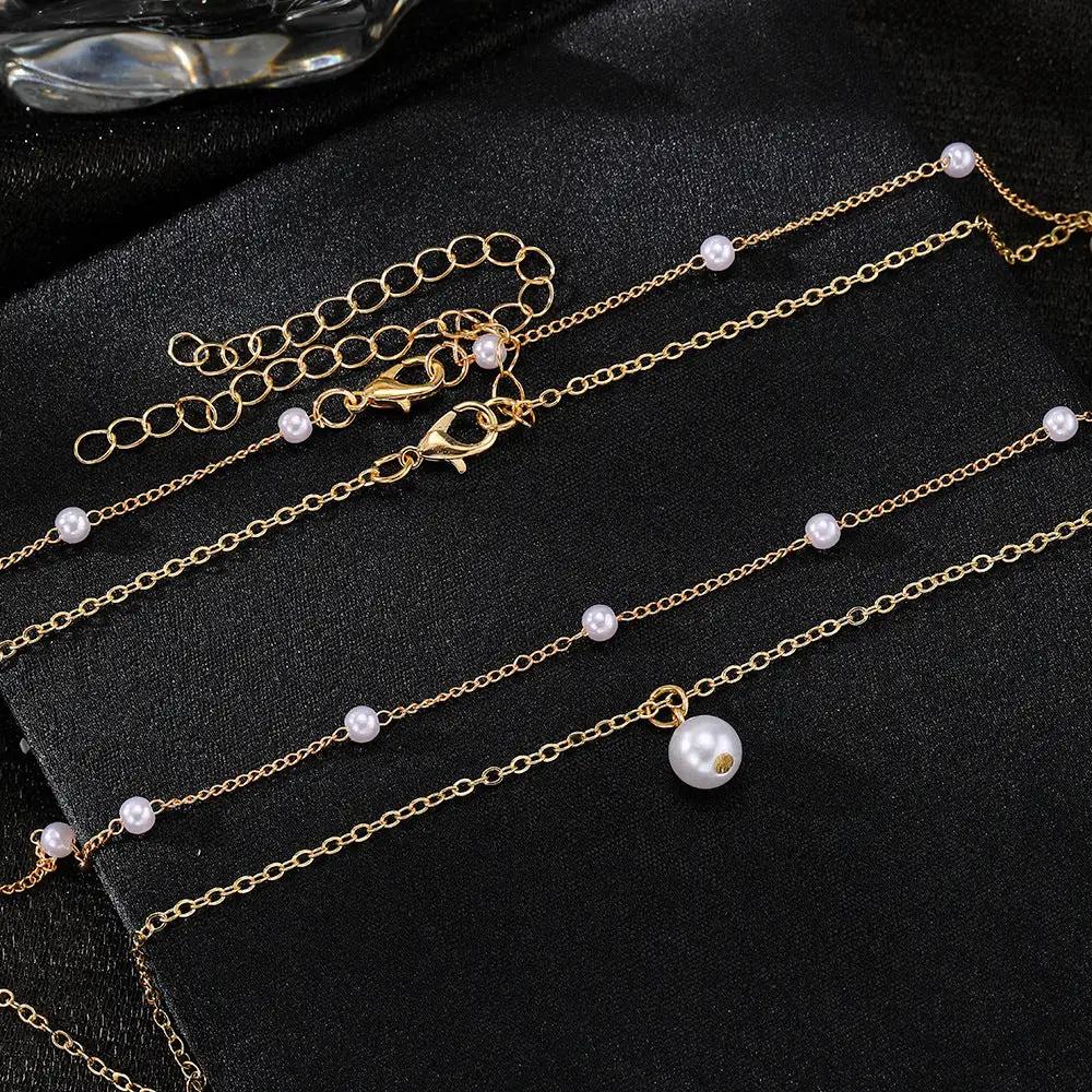 Fashion Jewelry Women's Pearl Tassel Pendant Double-layer Necklace Gold Pearl Necklace For Women by AuroreWear