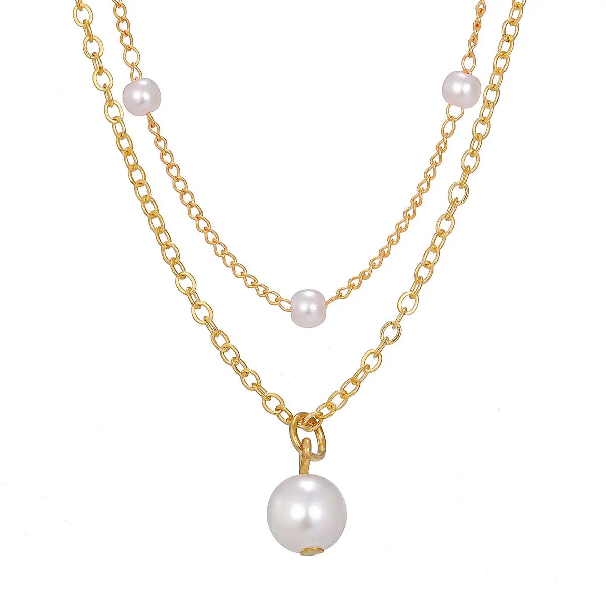 Fashion Jewelry Women's Pearl Tassel Pendant Double-layer Necklace Gold Pearl Necklace For Women by AuroreWear