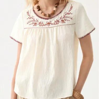 Summer Womens Clothing Crew-neck Embroidered Short Sleeves by AuroreWear