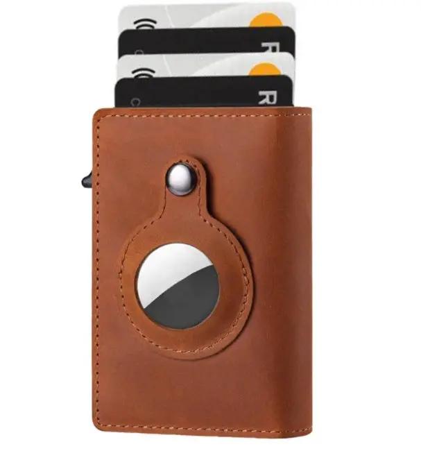 AirTag Wallet Anti Theft Bullet Card Bag Multi-functional Rfid Card Holder Men's Leather Slim Wallets For Airtag Air Tag by AuroreWear