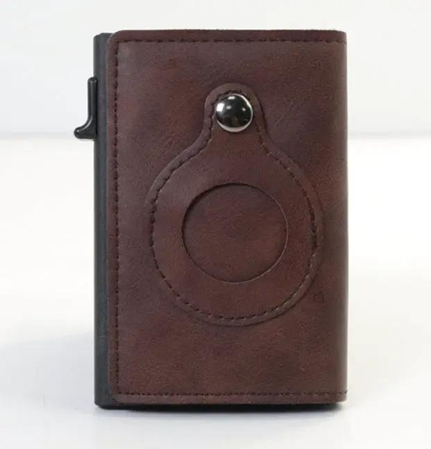 AirTag Wallet Anti Theft Bullet Card Bag Multi-functional Rfid Card Holder Men's Leather Slim Wallets For Airtag Air Tag by AuroreWear