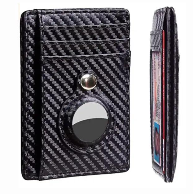 AirTag Wallet Anti Theft Bullet Card Bag Multi-functional Rfid Card Holder Men's Leather Slim Wallets For Airtag Air Tag by AuroreWear