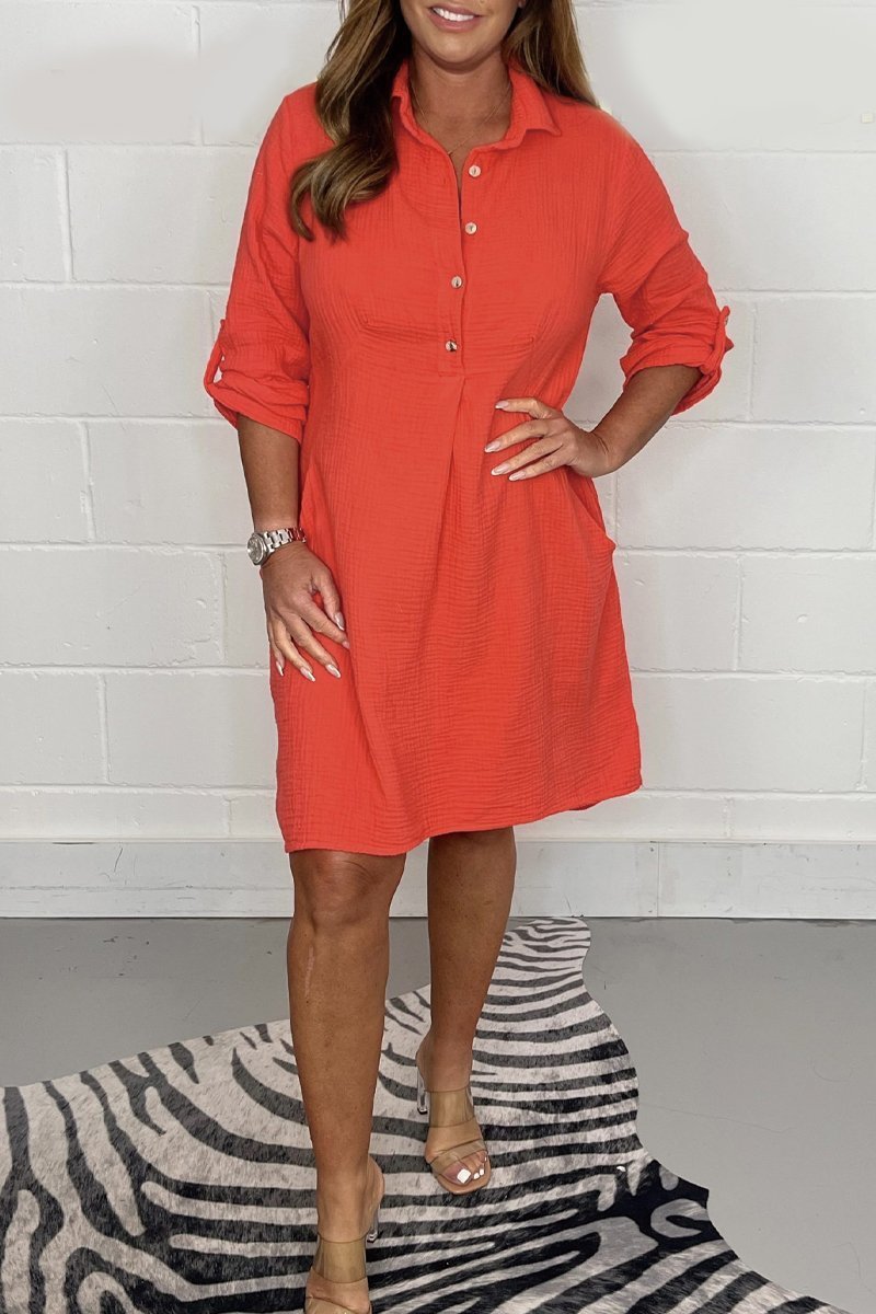 Women's Casual Shirt Dress With Pockets Spring And Summer