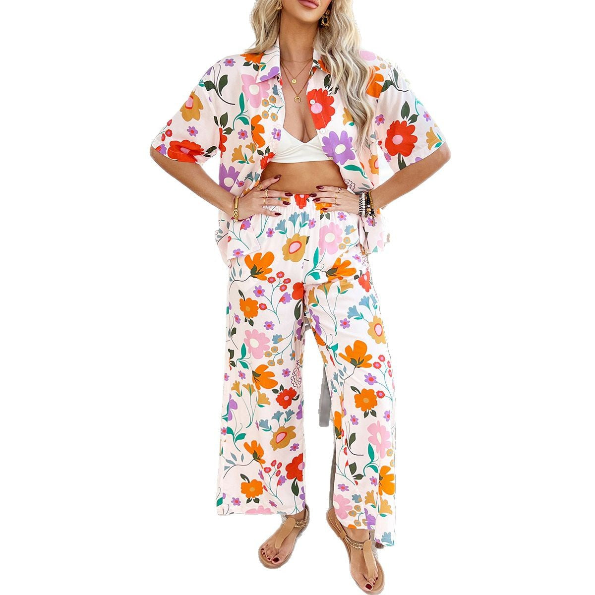 Holiday PO'MY Shia Geometric Contrast Color Cardigan Suit