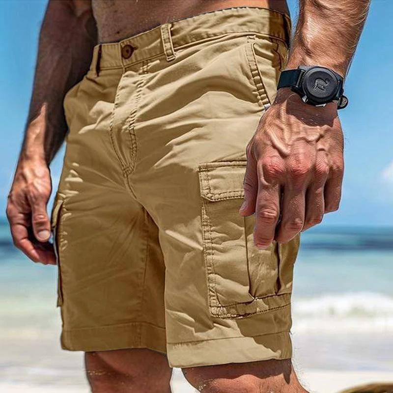 Men's Cargo Shorts Summer Multi-Pocket Button Zipper Pants With Pockers Fashion Beach Pants by AuroreWear
