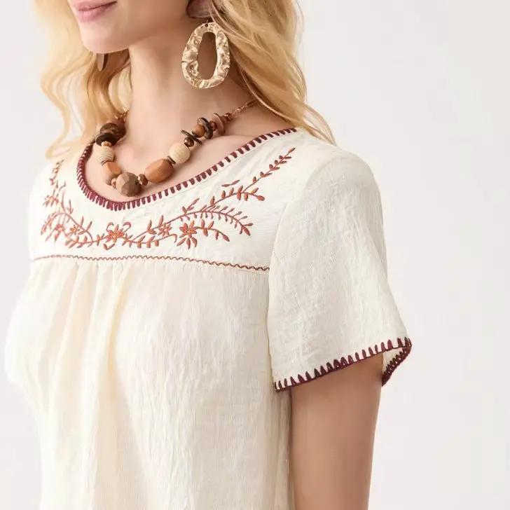 Summer Womens Clothing Crew-neck Embroidered Short Sleeves by AuroreWear