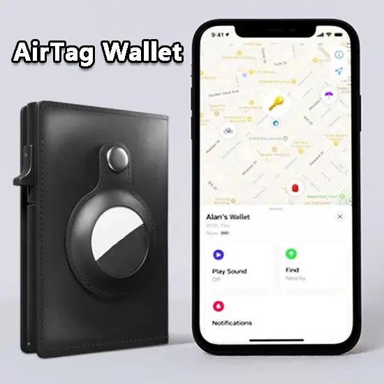 AirTag Wallet Anti Theft Bullet Card Bag Multi-functional Rfid Card Holder Men's Leather Slim Wallets For Airtag Air Tag by AuroreWear