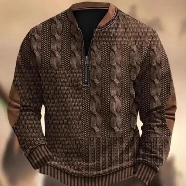 Men's Casual Checkered Printed Half Zip Hoodie by AuroreWear
