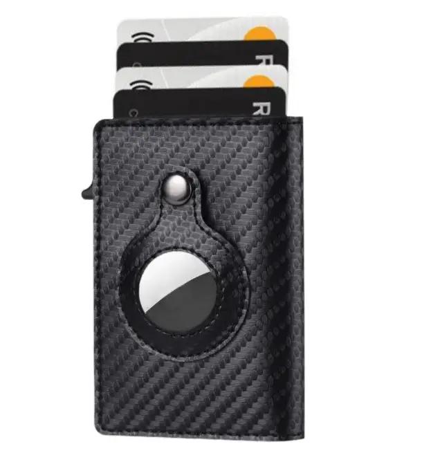 AirTag Wallet Anti Theft Bullet Card Bag Multi-functional Rfid Card Holder Men's Leather Slim Wallets For Airtag Air Tag by AuroreWear