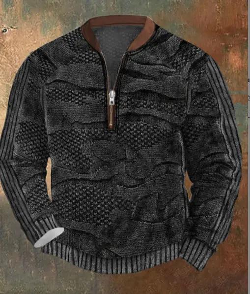 Men's Casual Checkered Printed Half Zip Hoodie by AuroreWear