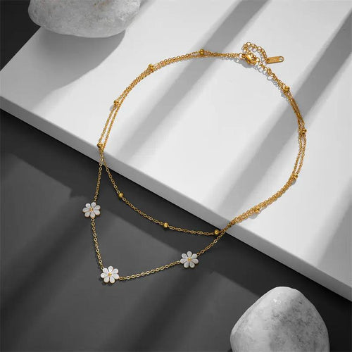 Fashion Jewelry Stainless Steel Flower DaisyFlower Necklace Double Layering Necklace Earrings Jeweley Set by AuroreWear