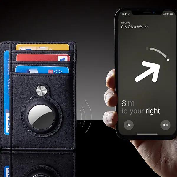 AirTag Wallet Anti Theft Bullet Card Bag Multi-functional Rfid Card Holder Men's Leather Slim Wallets For Airtag Air Tag by AuroreWear