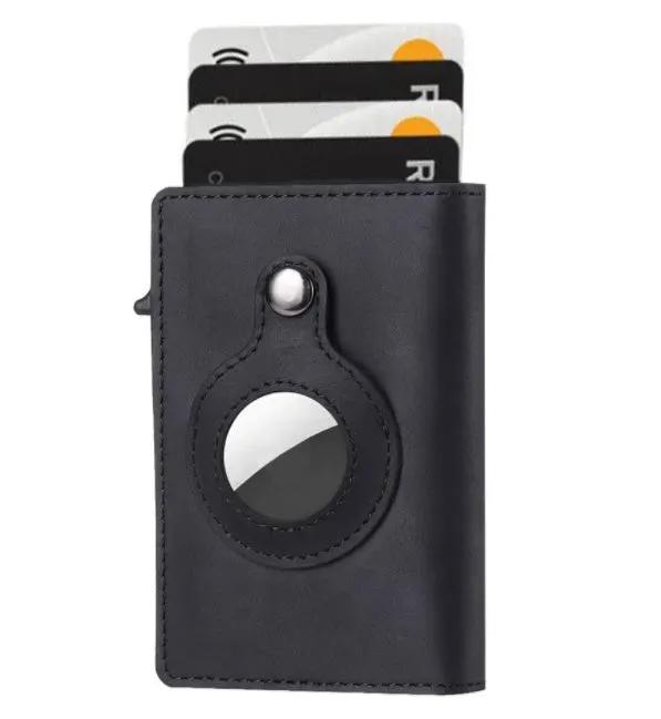 AirTag Wallet Anti Theft Bullet Card Bag Multi-functional Rfid Card Holder Men's Leather Slim Wallets For Airtag Air Tag by AuroreWear